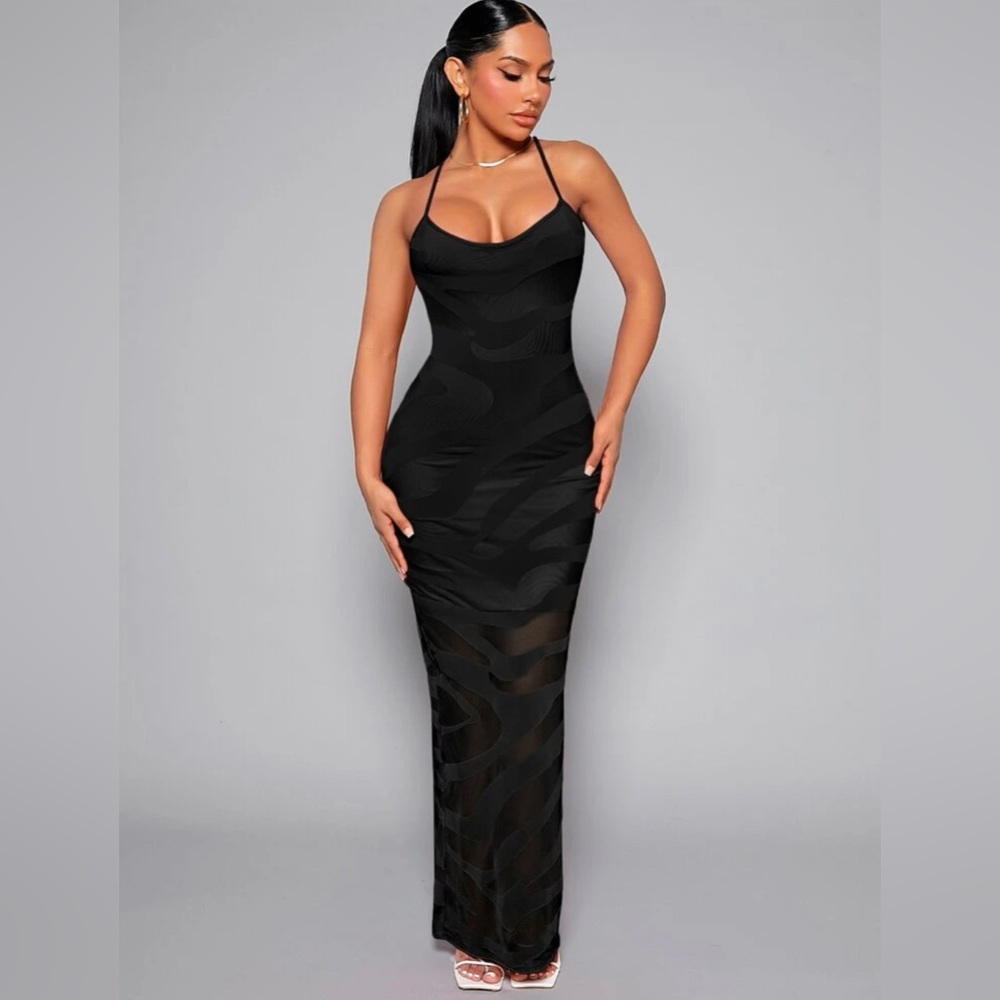 SHEIN SXY Allover Print Mesh Cami Bodycon Dress